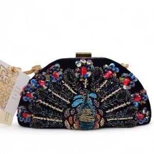 India RARE Beaded Peacock Bag Viral Tik Tok Clutch Crossbody NWT